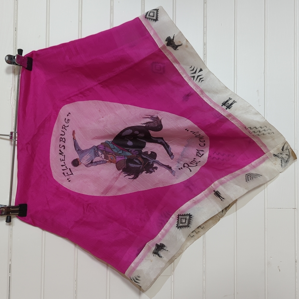 Vintage Ellensburg, WA rodeo pink silk scarf - Picture 1 of 8